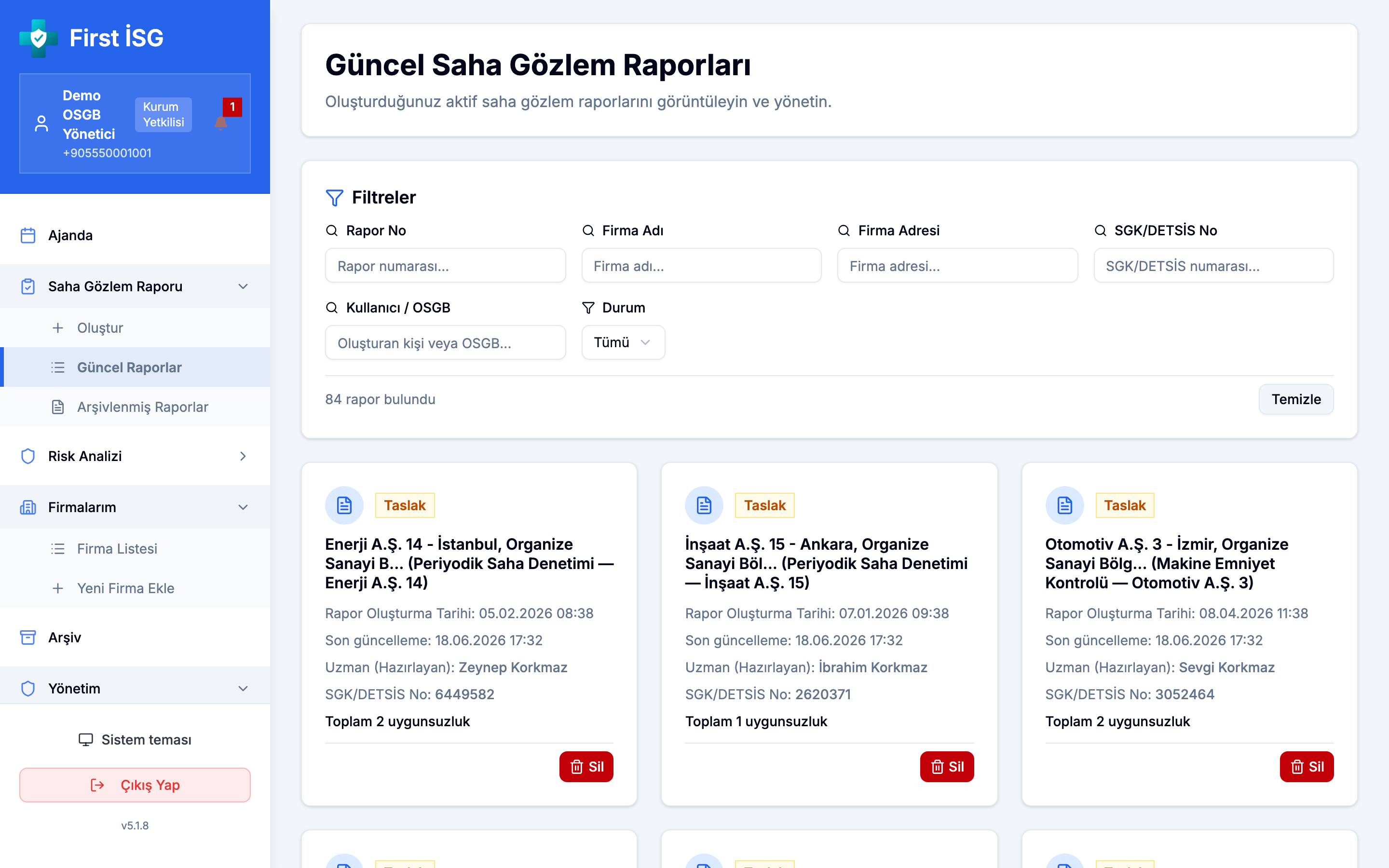 AI destekli saha analizi: rapor listesi