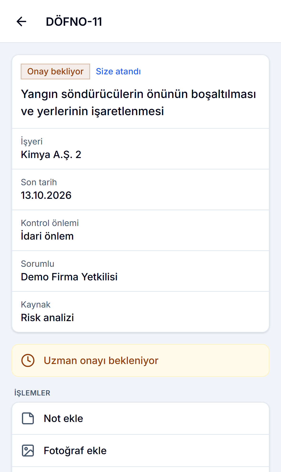 Mobil uygulamada uzman onayı bekleyen DÖF detayı