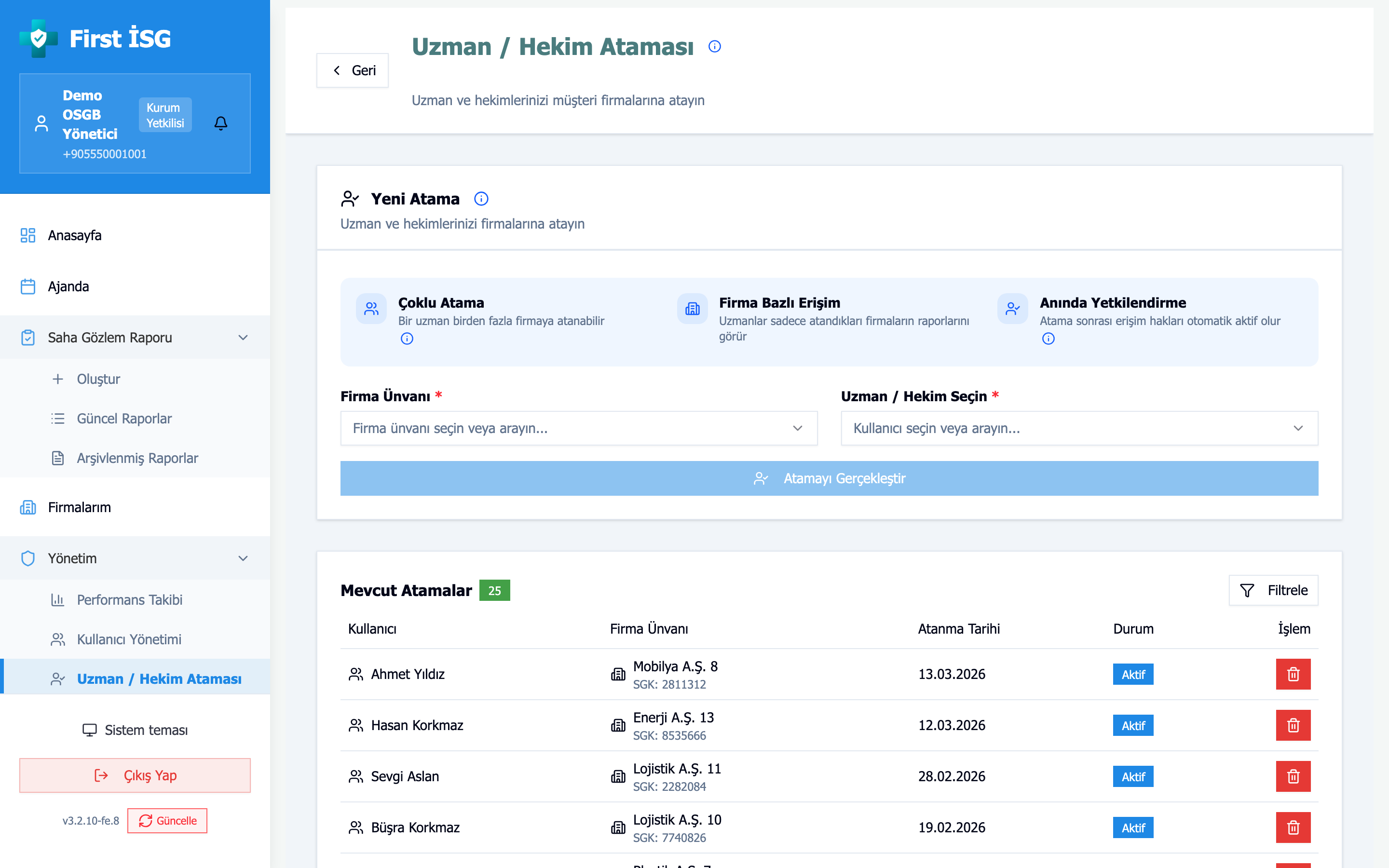 OSGB ekip ve müşteri yönetimi