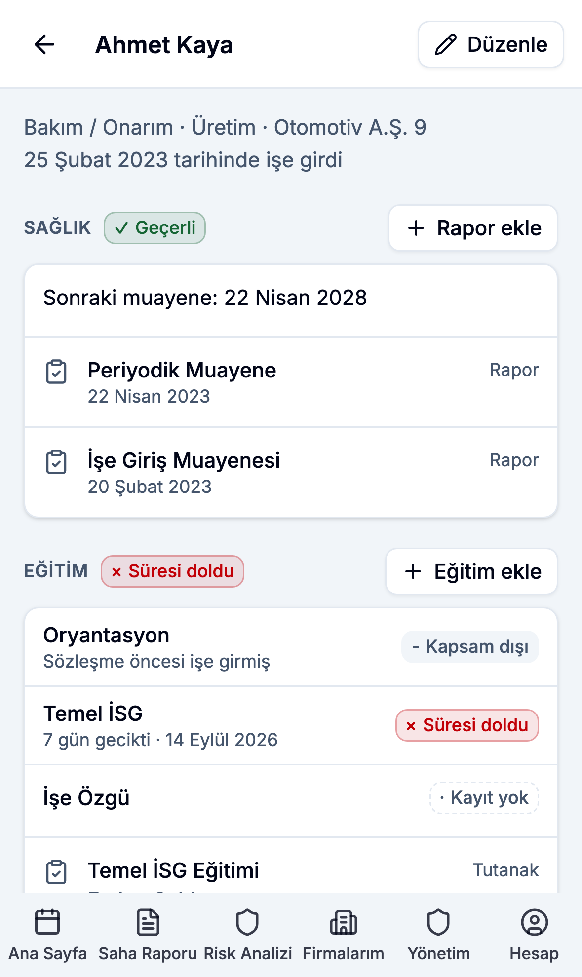 Mobil uygulamada çalışan kartı